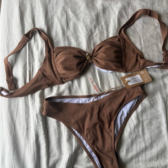 NWT Rihoas Brown Ribbed Bikini Set - Picture 4 of 7